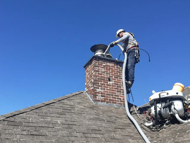 Dedicated Hamden Chimney Sweep team member cleaning a chimney in Hamden, CT