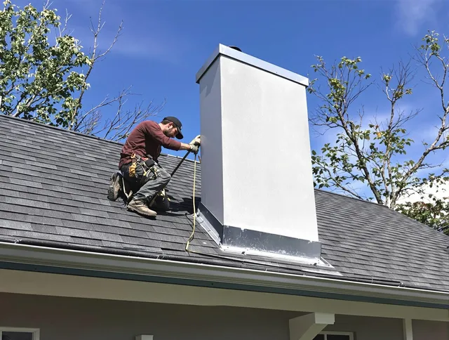 Hamden Chimney Sweep team member finishing chimney construction in Hamden, CT