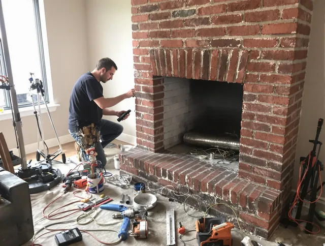 Hamden Chimney Sweep specialist finalizing chimney liner service in Hamden, CT