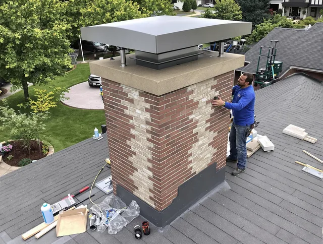Hamden Chimney Sweep team working on a custom chimney remodel in Hamden, CT